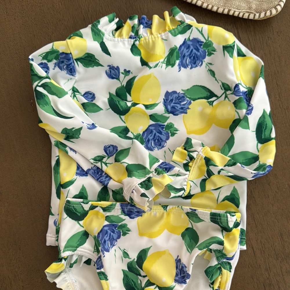 Janie and Jack Lemon Print Kids Swim Bikini - Yellow and Blue